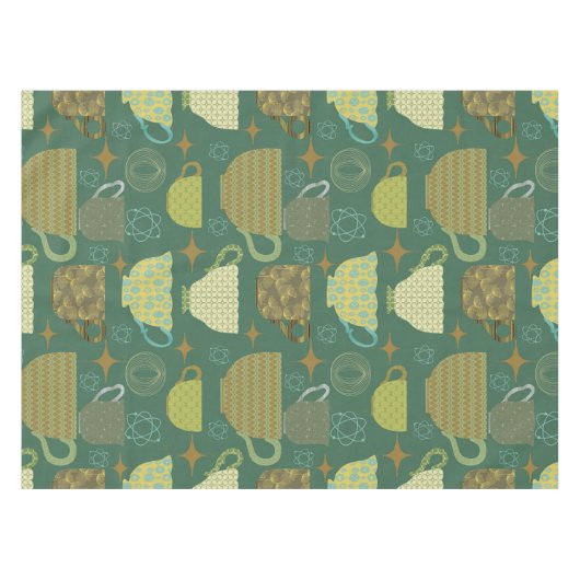 Midden eeuw Retro Groen Teacup Patroon Tafelkleed (Voorkant (Horizontaal))