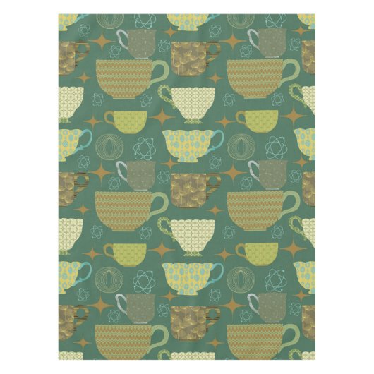 Midden eeuw Retro Groen Teacup Patroon Tafelkleed (Voorkant)