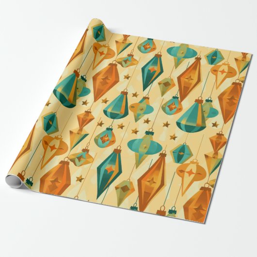 Midden-Eeuw Retro Kerst Atomic Star Ornament Cadeaupapier (Uitgerold)