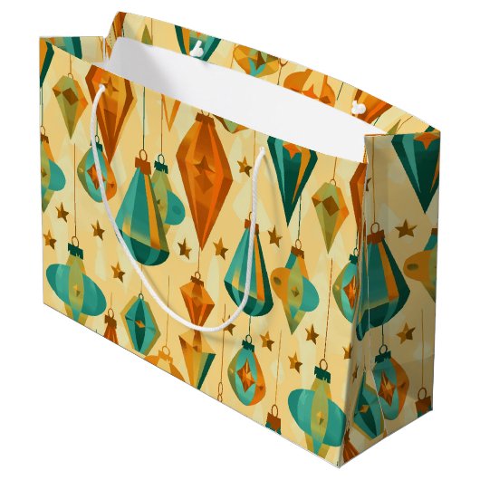 Midden-Eeuw Retro Kerst Atomic Star Ornament Groot Cadeauzakje (Achterkant Gekanteld)