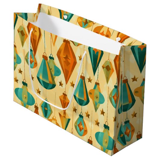 Midden-Eeuw Retro Kerst Atomic Star Ornament Groot Cadeauzakje (Voorkant Gekanteld)