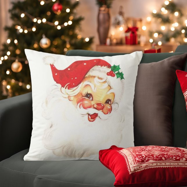 Midden-Eeuw  Retro Kerstman Kerst Kussen (Mid Century Vintage Retro Santa Claus Christmas Throw Pillow)