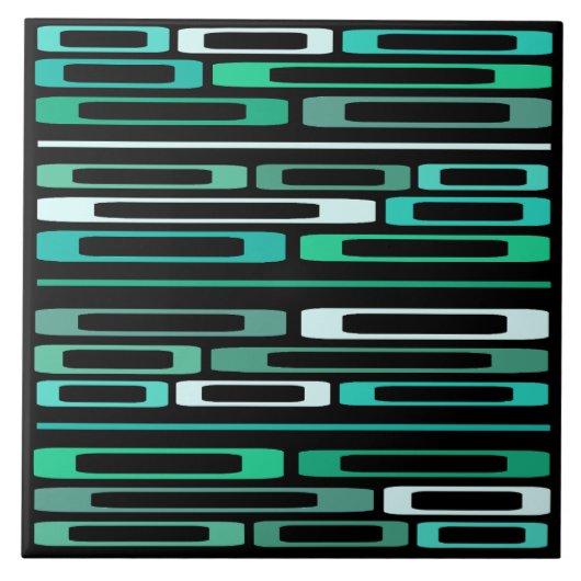 Midden Eeuw Retro Platte Stenen Zwart Turquoise Tegeltje (Voorkant)