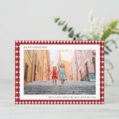 Midden eeuw retro rode kralen twee foto Kerstmis Feestdagenkaart (Staand voorkant)