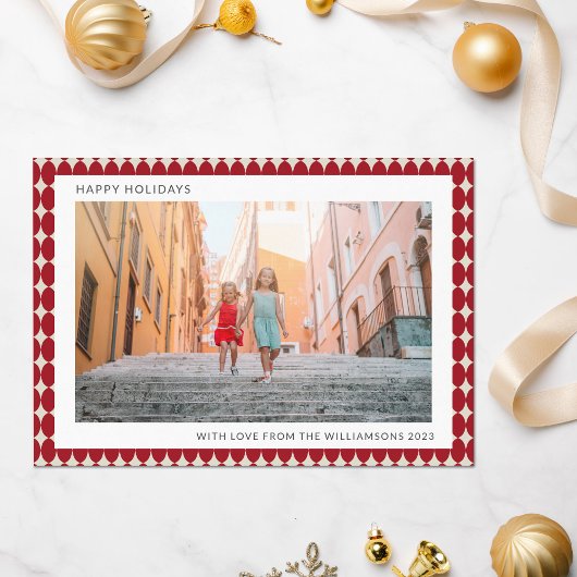 Midden eeuw retro rode kralen twee foto Kerstmis Feestdagenkaart