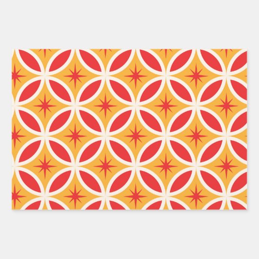 Midden eeuw Retro Starbursts op geometrische cirke Inpakpapier Vel (Voorkant)