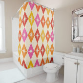 Midden eeuw Retro starbursts op Kleurrijke diamant Douchegordijn (In situ)