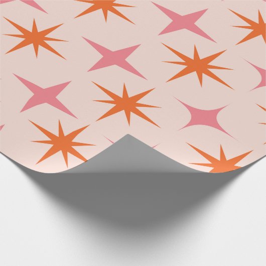 Midden eeuw Retro Starbursts Patroon Roze Sinaasap Cadeaupapier (Hoek)