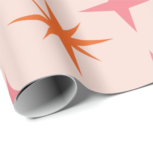 Midden eeuw Retro Starbursts Patroon Roze Sinaasap Cadeaupapier (Rol Hoek)