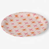 Midden eeuw Retro Starbursts Patroon Roze Sinaasap Papieren Bordje (Gekanteld)