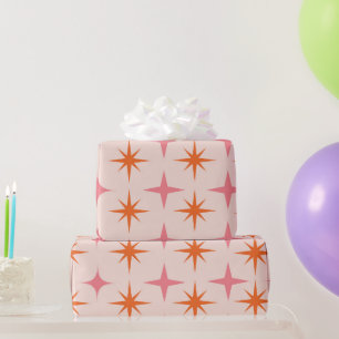 Midden eeuw retro stervlagen patroon roze oranje  cadeaupapier