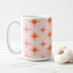 Midden eeuw retro stervlagen patroon roze oranje  koffiemok