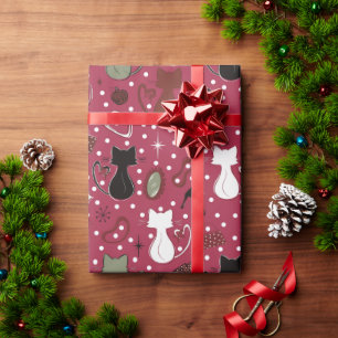 Midden eeuw Rode Hart Katten Cadeaupapier
