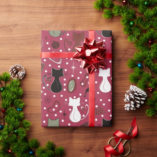 Midden eeuw Rode Hart Katten Cadeaupapier (Feestdagen Geschenken)