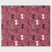 Midden eeuw Rode Hart Katten Cadeaupapier (Vlak)