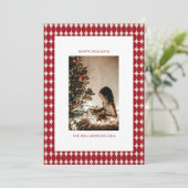 Midden-eeuw rode snuisterijen verticale foto Kerst Feestdagenkaart (Staand voorkant)