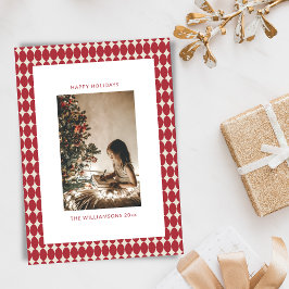 Midden-eeuw rode snuisterijen verticale foto Kerst Feestdagenkaart