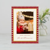 Midden eeuw Rode Verticale Twee Foto's Kerstgoud Folie Feestdagenkaart (Staand Voorkant)