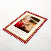 Midden eeuw Rode Verticale Twee Foto's Kerstgoud Folie Feestdagenkaart (Gedraaid)