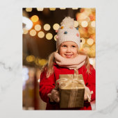 Midden eeuw Rode Verticale Twee Foto's Kerstgoud Folie Feestdagenkaart (Achterkant)