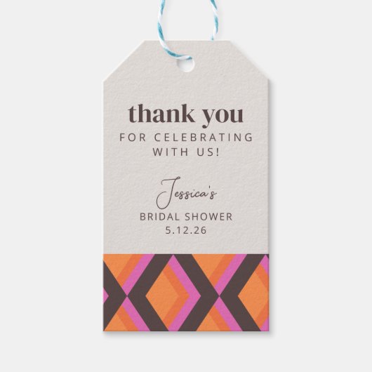 Midden Eeuw Roze Bruin Bruiloft Dank Je Cadeaulabel (Voorkant)