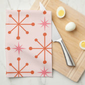 Midden-Eeuw Roze Sinaasappel Atoomstarbursts Patro Theedoek (Quarter Fold)