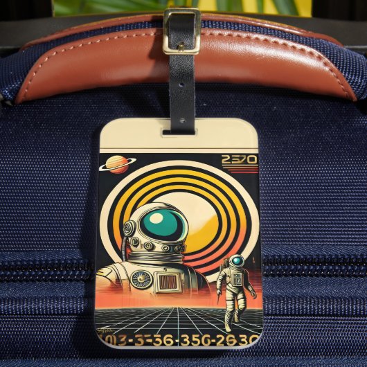 Midden-Eeuw Ruimtetijd Astronaut Landing Art Bagagelabel (Voorkant Insitu 2)