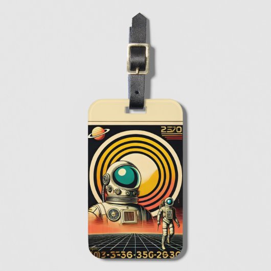 Midden-Eeuw Ruimtetijd Astronaut Landing Art Bagagelabel (Voorkant (verticaal))