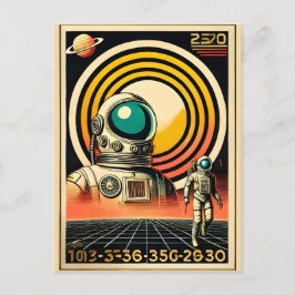 Midden-Eeuw Ruimtetijd Astronaut Landing Art Briefkaart