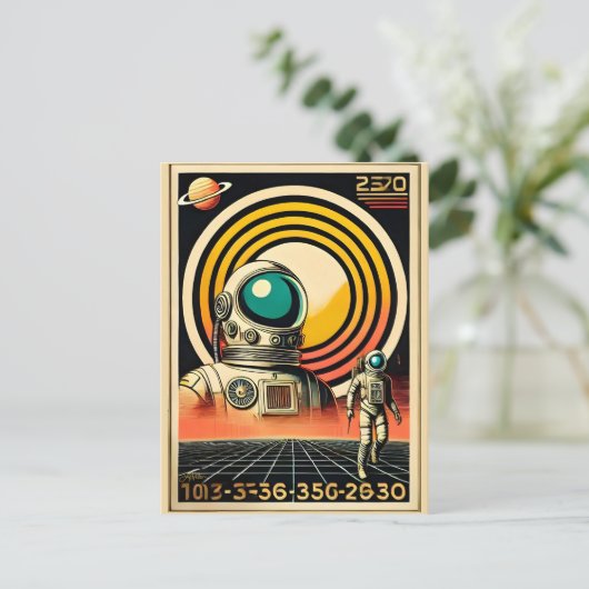 Midden-Eeuw Ruimtetijd Astronaut Landing Art Briefkaart (Staand voorkant)