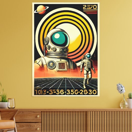 Midden-Eeuw Ruimtetijd Astronaut Landing Art Canvas Afdruk (Insitu (Woonkamer))