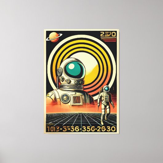 Midden-Eeuw Ruimtetijd Astronaut Landing Art Canvas Afdruk (Voorkant)