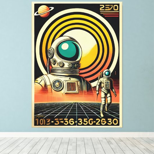 Midden-Eeuw Ruimtetijd Astronaut Landing Art Canvas Afdruk (Insitu (Houten vloer))