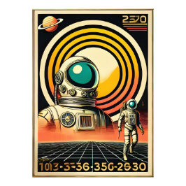 Midden-Eeuw Ruimtetijd Astronaut Landing Art Foto Afdruk