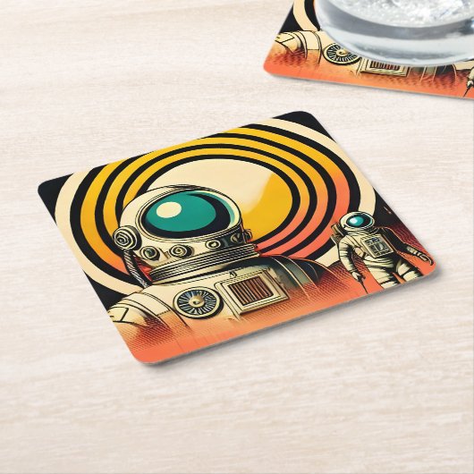 Midden-Eeuw Ruimtetijd Astronaut Landing Art Kartonnen Onderzetters (Schuin)