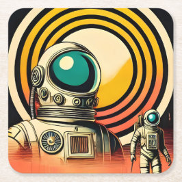 Midden-Eeuw Ruimtetijd Astronaut Landing Art Kartonnen Onderzetters