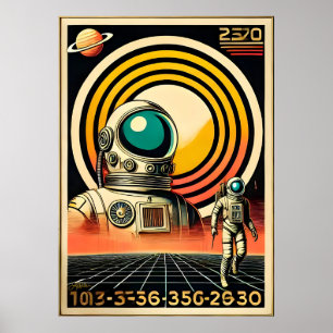 Midden-Eeuw Ruimtetijd Astronaut Landing Art Poster