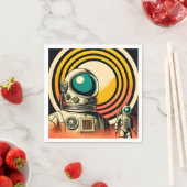 Midden-Eeuw Ruimtetijd Astronaut Landing Art Servet (Insitu)