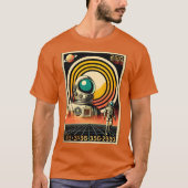 Midden-Eeuw Ruimtetijd Astronaut Landing Art T-shirt (Voorkant)