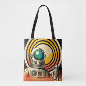 Midden-Eeuw Ruimtetijd Astronaut Landing Art Tote Bag (Voorkant)