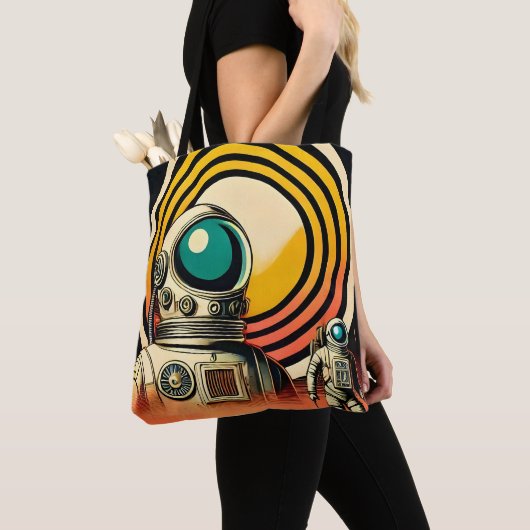 Midden-Eeuw Ruimtetijd Astronaut Landing Art Tote Bag (Dichtbij)