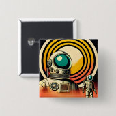 Midden-Eeuw Ruimtetijd Astronaut Landing Art Vierkante Button 5,1 Cm (Voorkant /achterkant)