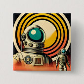 Midden-Eeuw Ruimtetijd Astronaut Landing Art Vierkante Button 5,1 Cm (Voorkant)