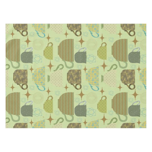 Midden eeuw Sage Teacup Patroon Tafelkleed (Voorkant (Horizontaal))