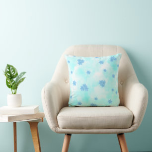 Midden eeuw schattig retro blauw bloemenpatroon kussen