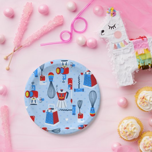 Midden eeuw schattige keuken kookgerei retro papieren bordje (Feest)