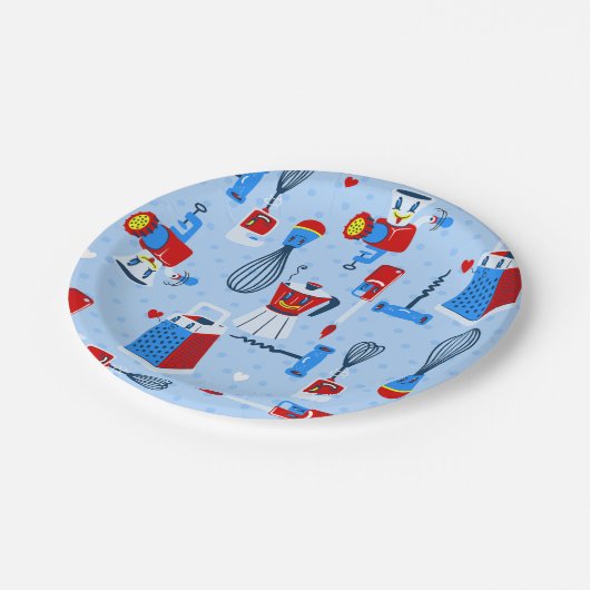 Midden eeuw schattige keuken kookgerei retro papieren bordje (Gekanteld)