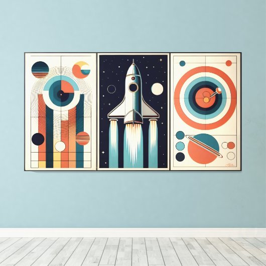 Midden-eeuw Space Age Art Galaxy Navigatie Canvas Afdruk (Insitu (Houten vloer))