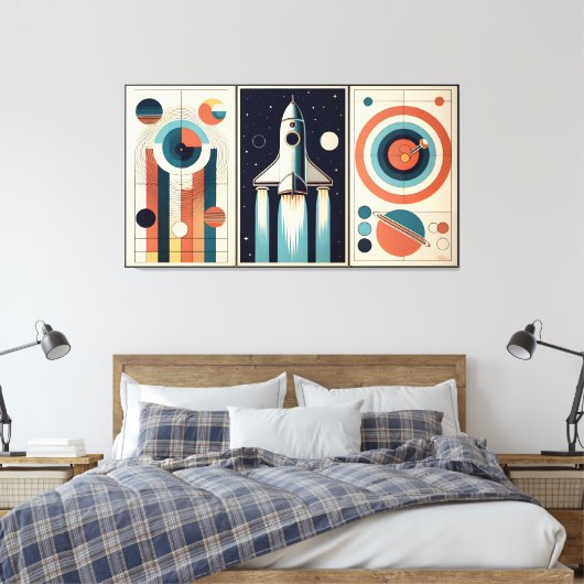 Midden-eeuw Space Age Art Galaxy Navigatie Canvas Afdruk (Insitu (Slaapkamer))