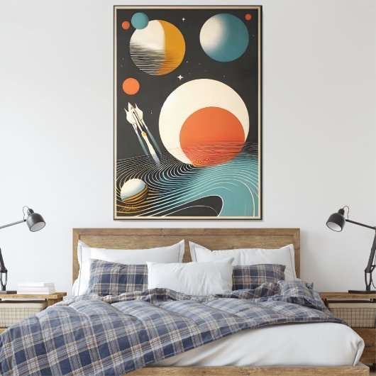 Midden eeuw Space Age Art Galaxy Waves Canvas Afdruk (Insitu (Slaapkamer))
